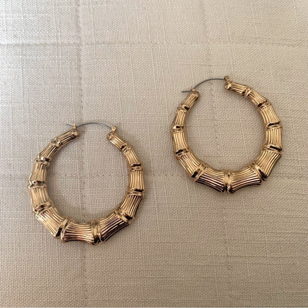 Honey B Gold Bamboo Gold Plated Hoops Light/Med weight